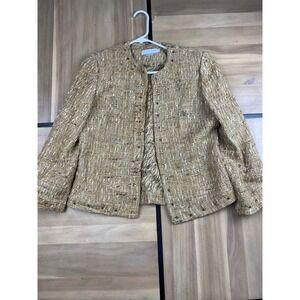 Garfield & Marks Tweed Blazer‎ Gold Studded Trim Career Jacket Size 8